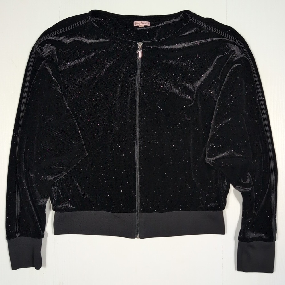 Juicy Couture M Glitter Velour Zip Jacket Y2K Bling Glam Black Y2K Glam Lounge - Picture 4 of 13